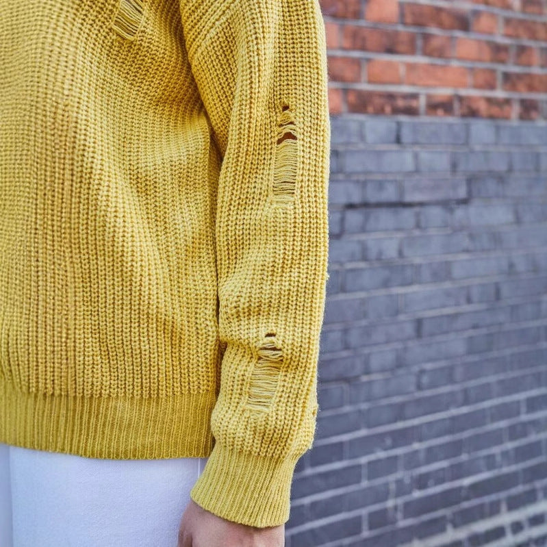 Elegant Knitted Winter Women's Sweater - Breathable Loose Hoodie With V-neck Design, Comfortable And Fashionable Knitted Clothing