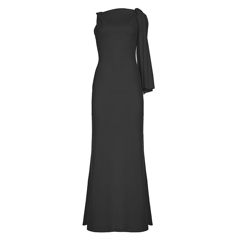 Pure Desire Style Off-shoulder Diagonal Collar Lace-up Dress
