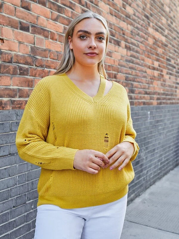 Elegant Knitted Winter Women's Sweater - Breathable Loose Hoodie With V-neck Design, Comfortable And Fashionable Knitted Clothing