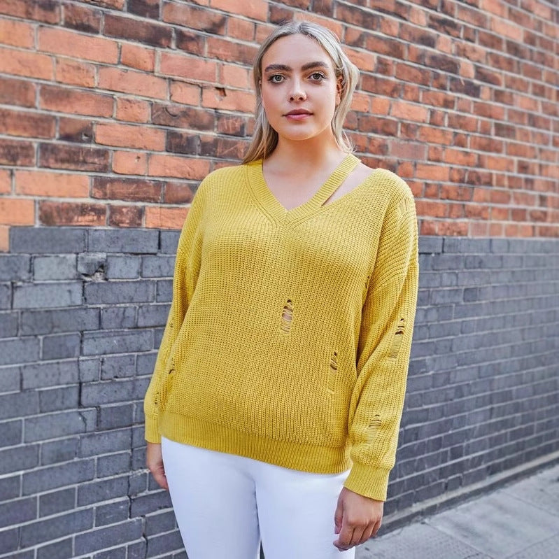 Elegant Knitted Winter Women's Sweater - Breathable Loose Hoodie With V-neck Design, Comfortable And Fashionable Knitted Clothing