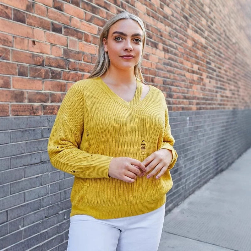 Elegant Knitted Winter Women's Sweater - Breathable Loose Hoodie With V-neck Design, Comfortable And Fashionable Knitted Clothing