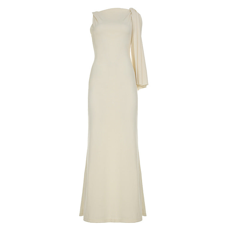Pure Desire Style Off-shoulder Diagonal Collar Lace-up Dress